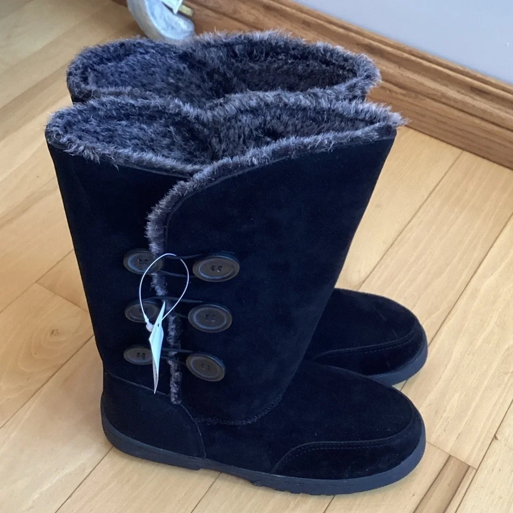 Rampage Black Faux Fur Button Boots - Picture 3 of 15